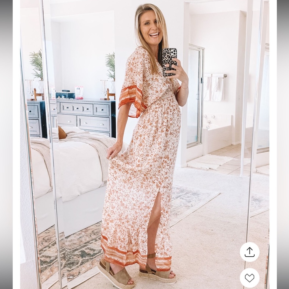 Lovestitch Tan Floral Maxi Dress